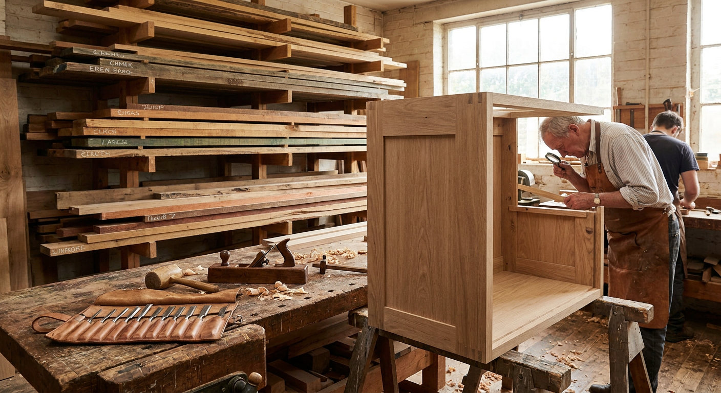 Bespoke kitchen workshop with timber and cabinet